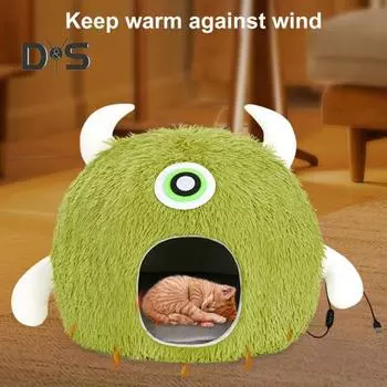 Подогреваемая USB-лежанка для кошек, пещера для помещений, термогнездо для домашних животных с 3 настройками температуры, дизайн в виде ананаса/эльфа, укрытие для маленьких и больших кошек A