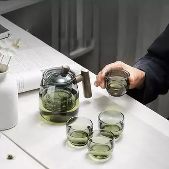 Подогреваемый чайник с антиожоговой ручкой из цельного дерева, фильтр-горшки, утолщенное боросиликатное стекло, разделение воды для чая