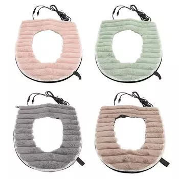 Подогреваемый чехол для сиденья унитаза с питанием от USB, подушка для сиденья с подогревом, моющаяся бархатная тканевая накладка для домашней ванной комнаты Green