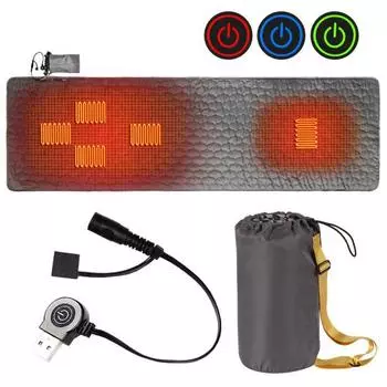 Подогреваемый USB-коврик для сна, 5 зон нагрева, регулируемая температура, быстрый нагрев, портативный, зимний чёрный