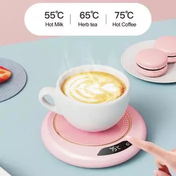 Подогреватель для кружек, электрическая подставка для кофейной чашки с подогревом и 3-температурными настройками, водонепроницаемая USB-подключаемая грелка для чашки с водой, подключаемая к сети розовый