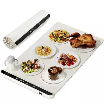 Подогреватель еды, электрический подогреваемый поднос для шведских столов и вечеринок, силиконовый подогреватель с 3 уровнями температурных настроек, сворачиваемый для хранения US Plug