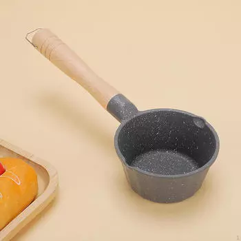 Подогреватель масла для молока, плоская кастрюля для масла, 11 см, 280 мл, с деревянной ручкой, мини-кастрюля с антипригарным покрытием для газовых плит чёрный