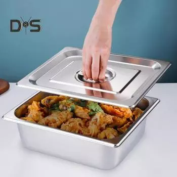 Подогреватель пищи из нержавеющей стали, большой емкости 6,7 л, подогреваемый контейнер с крышкой для шведского стола, прямоугольный поддон для подогрева пищи серебряный