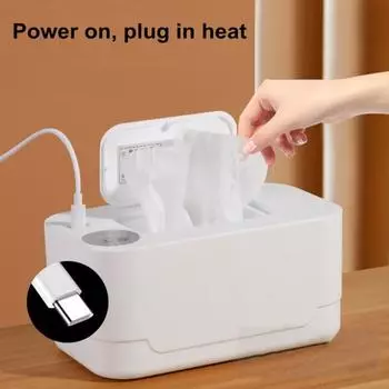 Подогреватель салфеток для младенцев с датчиком температуры, нагрев сверху вниз, безопасная зарядка, портативный подогреватель для салфеток белый