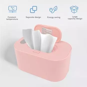 Подогреватель влажных салфеток Диспенсер для салфеток с питанием от USB Постоянная температура Большая емкость с дисплеем Подогреватель салфеток для младенцев розовый