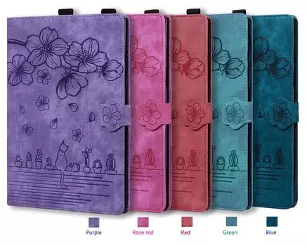 Подоконник с изображением кота и вишни с тиснением, дизайн, кожаный чехол для планшета для iPad/Samsung Tab/Amazon/Lenovo/Xiaomi Amazon Kindle 11th 2022 красный