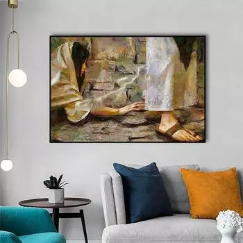 Подол одежды Иисуса, религиозная картина, христианская настенная живопись, холст, принт, исцеленная женщина, постер для гостиной, домашний декор, Куадрос 21x30cm No Framed