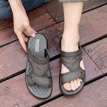 подошва из говяжьих сухожилий летние новые мужские сандалии интегрированные повседневные туфли нескользящие дышащие тапочки модные универсальные сандалии верхняя одежда 38 коричневый