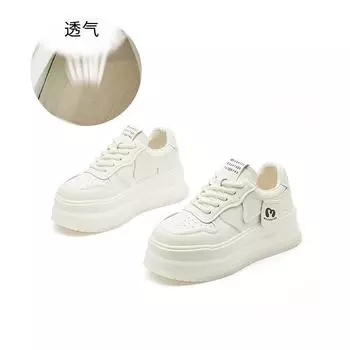 Подошва из всасывающей пленки, кожаные туфли на доске, женские, весна 2025, новые, на толстой подошве, белые туфли, увеличивающие рост, повседневные туфли, женские универсальные туфли, детские 35
