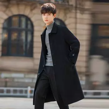 Подпальто Зимнее утолщенное шерстяное пальто-тренчкот Длинное свободное шерстяное пальто в британском стиле из кашемира XL