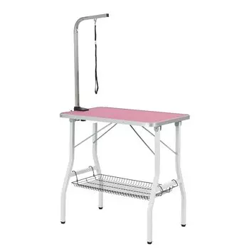 Подрезка когтей для домашних животных Стол для подстригания когтей для маленьких и средних животных, безопасный, с регулировкой высоты подлокотника, складной, уход, машинка для стрижки, для собак, для собак, нескользящий, антистатичный, розовый