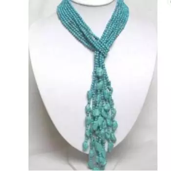 Подробная информация о красивом 4-рядном бирюзовом ожерелье диаметром 50 дюймов и диаметром 4 мм.