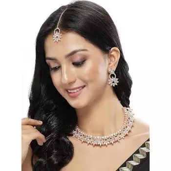 Подробный комплект ожерелья из кости и воротника с камнем и цветочным принтом из розового золота с серьгами и мантикой | Комплект украшений для женщин