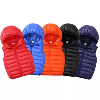 Подростки Мальчики Девочки Теплый пуховый жилет Осень Зима Хлопковый жилет Детская верхняя одежда Детская одежда Куртка с капюшоном Жилеты больших размеров 150 чёрный