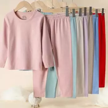 Подростковая детская пижама теплая одежда шерстяное шелковое термобелье комплект из плотной ткани с начесом для младенцев мальчиков и девочек пижамы 2 шт. 100cm бежевый