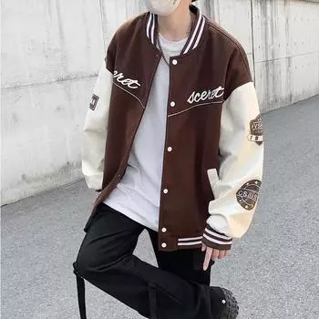 Подростковая повседневная куртка мужская весенне-зимняя сращивающаяся осенняя бейсбольная майка мужская осенняя одежда алфавитный принт клип M чёрный