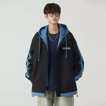 Подростковая весна и осень контрастная имитация двухкомпонентная куртка мужская трендовая красивая студенческая осенняя одежда тонкая M