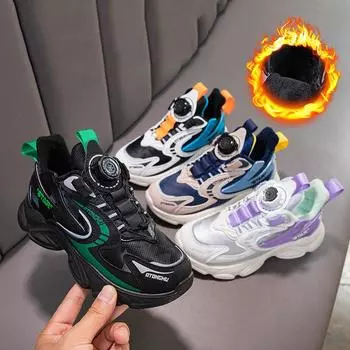 Подростковые вращающиеся кнопки осень и зима бархат кожа поверхность мальчики папы обувь для девочек кроссовки 28