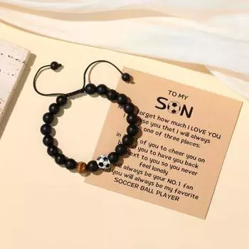 Подростковый браслет из бисера, искусственный тигровый глаз, камень, футбольный браслет, регулируемая длина, браслет H