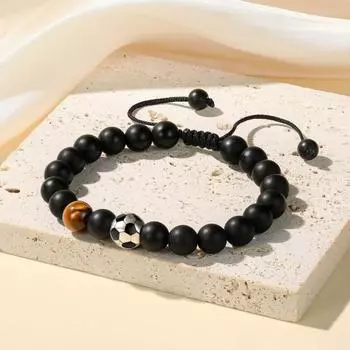 Подростковый браслет из бисера, искусственный тигровый глаз, камень, футбольный браслет, регулируемая длина, браслет, подарок на день рождения