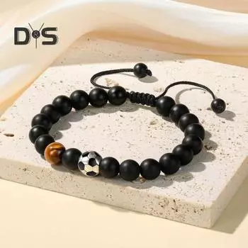 Подростковый браслет из бисера, искусственный тигровый глаз, камень, футбольный браслет, регулируемая длина, браслет, подарок на день рождения H