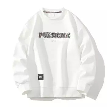 Подростковый трендовый бренд Футболка с длинным рукавом для мальчиков с круглым вырезом Осенний топ Осенняя одежда Ранняя весна и осень Повседневный свитер M белый