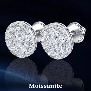 Подсолнух 925 Серебряные свадебные серьги с муассанитом для невест Круглые женские серьги-гвоздики из стерлингового серебра 925 пробы с муассанитом серебряный