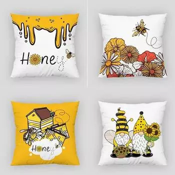 Подсолнух, белая хризантема, пчела, желтая наволочка для дома, гостиной 40x40cm