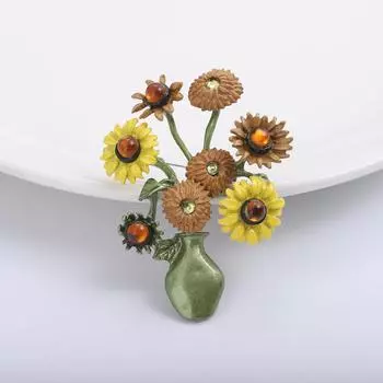 Подсолнух Брошь Подсолнух, зеленая лакированная ваза Темперамент Высокого Класса Простая Ювелирная Булавка для Воротника