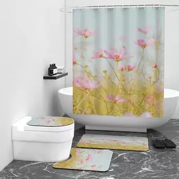 Подсолнух Цифровая Печать Водонепроницаемая Душевая Занавеска Ванная Блокировка Водонепроницаемая W90cm*L180cm