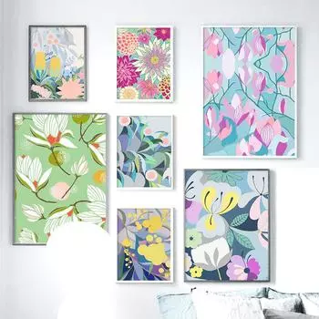 Подсолнух, цветок лотоса, листья, растения, настенная живопись на холсте, постеры на скандинавскую тему и принты, настенные панно для гостиной, домашний декор 21cm30cm NoFrame