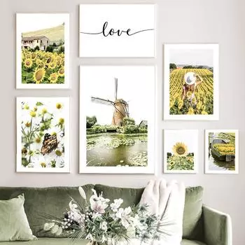 Подсолнух девушка вертушка бабочка цитаты настенная живопись на холсте плакаты на скандинавскую тему и принты настенные панно для декора гостиной 21cm30cm NoFrame