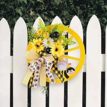 Подсолнух Колесо Телеги Венок Передняя Дверь Пружина с Бантом Подвесной Орнамент Деревенский для