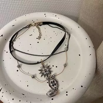 Подсолнух кожаный чокер цинковый сплав кисточка кулон изящное женское ожерелье танцевальная вечеринка чёрный