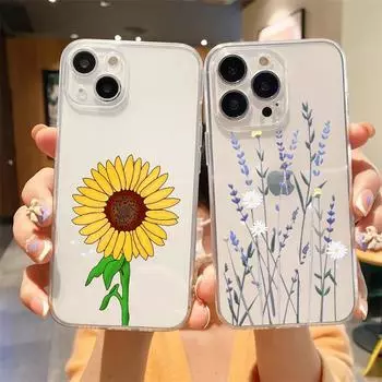 Подсолнух Лаванда Цветок Прозрачный Чехол Для Телефона Для iPhone 14 13 11 12 Pro Max X XR XS 7 8 Plus SE Мягкий Чехол Роскошный Чехол Funda Capa iPhone 12Pro Max