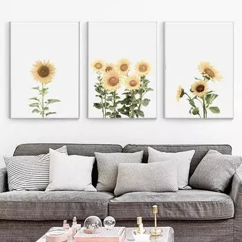Подсолнух Настенная Живопись Холст Желтые Лепестки Искусство Скандинавские Плакаты И Принты Акварельные Настенные Картины Для Декора Гостиной 21x30cm No Framed