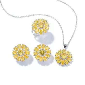 Подсолнух ожерелье комплект украшений серьги-гвоздики ниша кольцо ромашка циркон ожерелье украшение Size 6 ring золотой