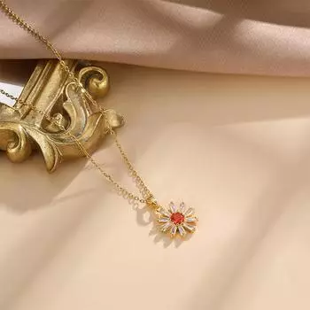 Подсолнух Ожерелье Женское Высокий Темперамент Тренд Универсальный Циркон Подвеска Ключичная Цепочка