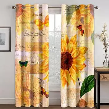 Подсолнух Подсолнух деревенский винтажный фермерский дом оконные шторы жалюзи для гостиной детской спальни кухни двери домашнего декора 2 шт W50 X H130(CM)X2&Hook