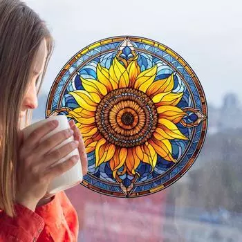 Подсолнух Предупреждение об ударе 3D Статичные наклейки на окна Съемный отпугиватель птиц Декоративный дом