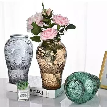 Подсолнух Рельефная стеклянная ваза Рельефная технология Стеклянная ваза для цветочной композиции Современный домашний декор Ваза для украшения гостиной