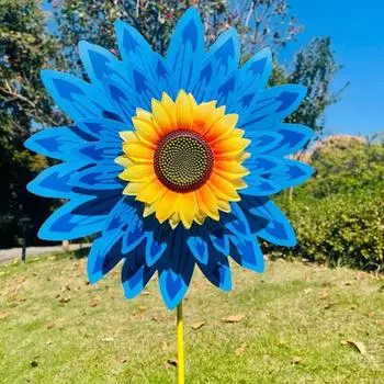 Подсолнух Вертушка 3-х уровневая Подсолнух Садовая Ветряная Мельница Вставка Наземная Декорация Двора Ветряная Мельница 36cm жёлтый