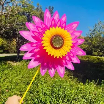 Подсолнух Вертушка 3-х уровневая Подсолнух Садовая Ветряная Мельница Вставка Наземная Декорация Двора Ветряная Мельница 36cm красный/синий