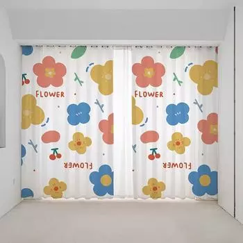 Подсолнух занавеска детская комната милые детские жалюзи для спальни детская комната тонкая тканевая занавеска экран высокое затемнение новый W55 X H120cm X 2&HOOK