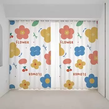 Подсолнух занавеска детская комната милые детские жалюзи для спальни детская комната тонкая тканевая занавеска экран высокое затемнение новый W55 X H120cm X 2&HOOK