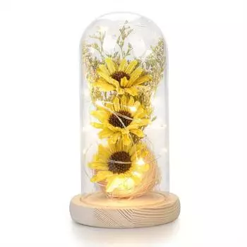 Подсолнухи в подарок женщинам, искусственные подсолнухи в стеклянном куполе со светодиодной лентой, декор в виде подсолнуха на День матери, День святого Валентина, Рождество жёлтый