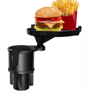 Подстаканник для автомобильного подноса, поворотный столик, регулируемый с дополнительным гнездом для телефона, автомобильный поднос для еды, расширяемый автомобильный подстаканник чёрный