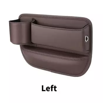 Подстаканник из искусственной кожи с карманом для хранения на сиденье и в щелях Brown-Left