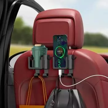 Подстаканник на заднее сиденье автомобиля, держатель для телефона, многофункциональный кронштейн, крючок для хранения и уборки, простая установка, аксессуары для салона автомобиля чёрный